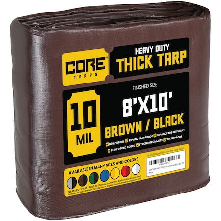 Core Tarps Heavy Duty Tarp, 10 ft L x 0.5 mm H x 8 ft W, 10 Mil, Brown/Black, Polyethylene CT-602-8X10